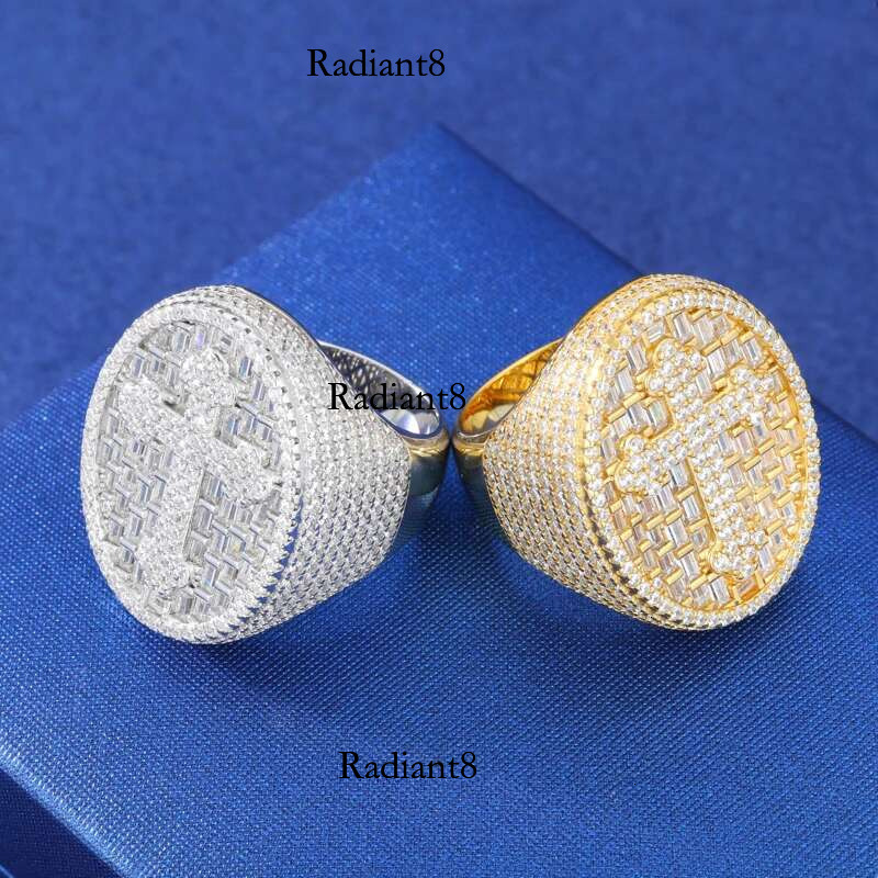 S Full Moissanite Dia Cross Ring Men Iced Out urious Christianity Rings Hip Hop Bg Rapper Sterg Sier Jewelry