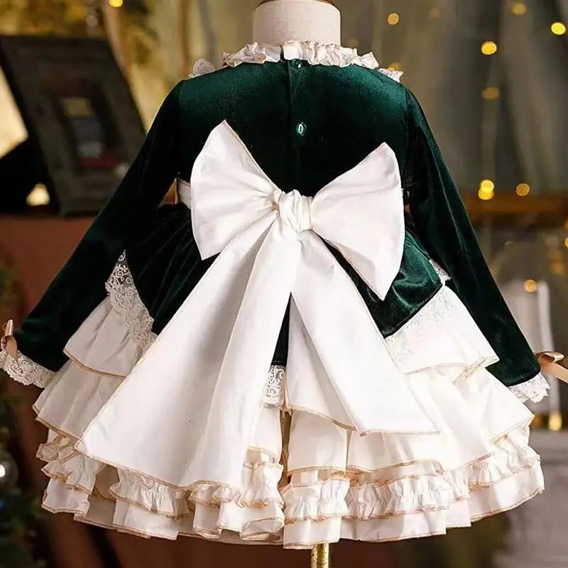 08yearold childrens birthday party Lolita bow long sleeved girl princess dress Christmas carnival fluffy baby evening 250303