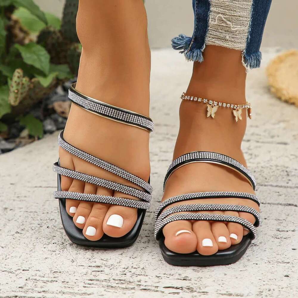 Sandal Summer Square Head Rhies Fashion Women's One e Platform Slippers Beach Shoes