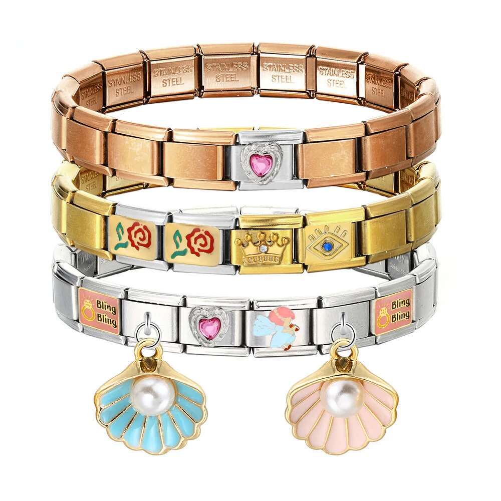 9mm Width Italian Charm Bracelet Fashion Stainless Steel Bangle Elastic k Chain High Quality Factory DIY