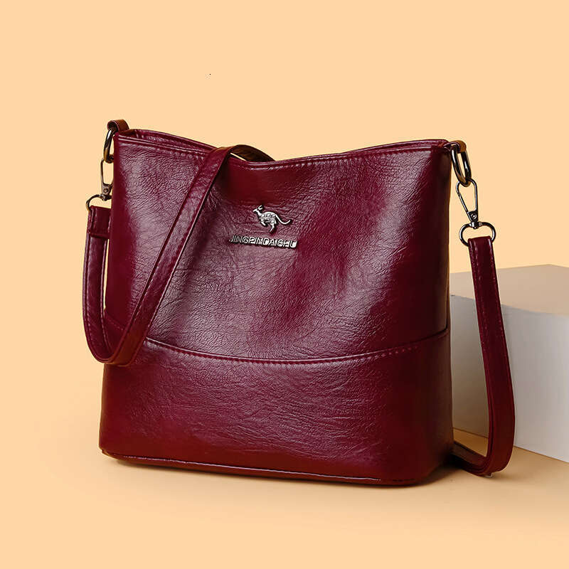 Minimalist Women's Bucket Fashionable New Style, Spliced Bag, Wide Shoulder Strap, Crossbody Bag