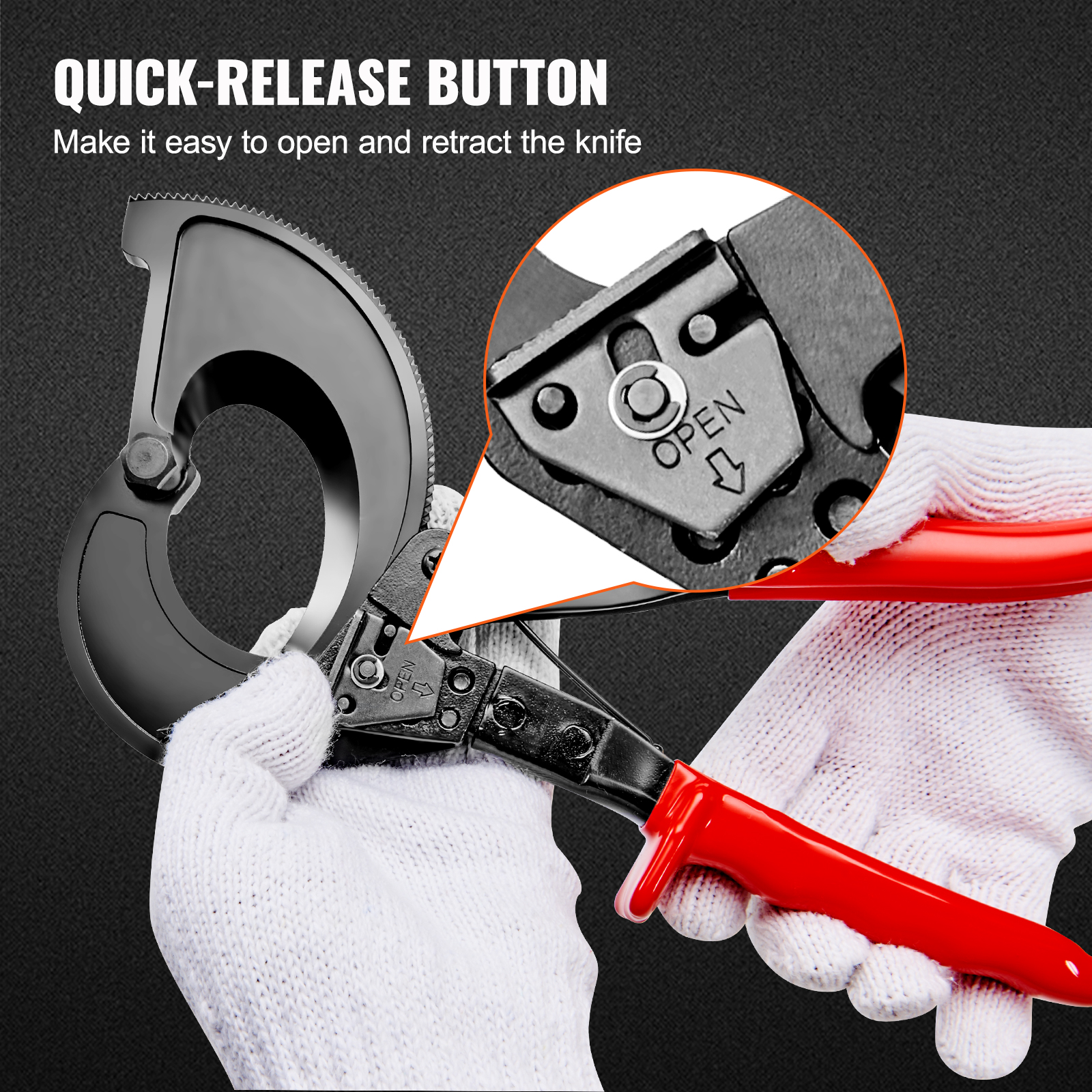 VEVOR 10/11 in Ratcheting Cable Cutter Quick-Release Ratchet Wire and Cable Cutter Cut with Comfortable Grip Handles Easy to Use
