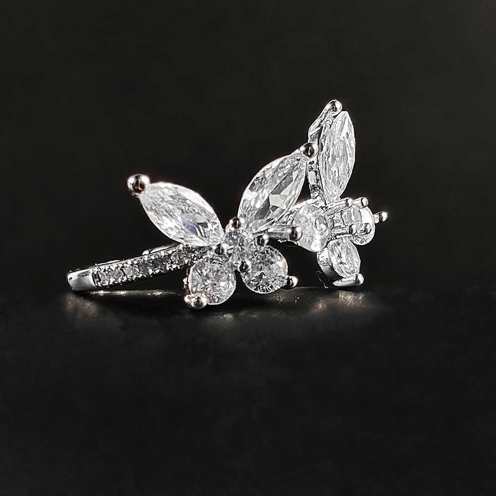 Couple Rings New Angels Double Winged Butterfly Inlaid Ring Fashionable Opening Personalized Ring R8401 H25303