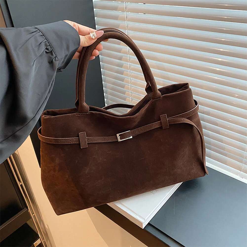 Design Handbag For Women High-Capacity Commuting Fashionable Faux Suede Tote Vintage Top Handle Retro Shoulder Bag