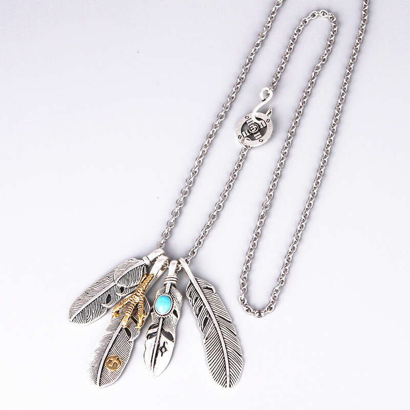 Feather Pendant High Bridge Same Necklace Personalized Four Piece Set Hip Hop Simple Long Sweater Chain Accessories for Men