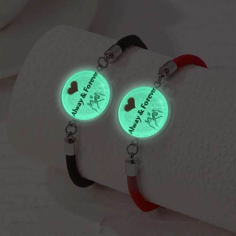 2 PCS/Set Stainless Steel Couples Bracelet For Women Lover Luminous Sun Moon Rope Charm Friendship Girlfriend Party Jewelry Gift