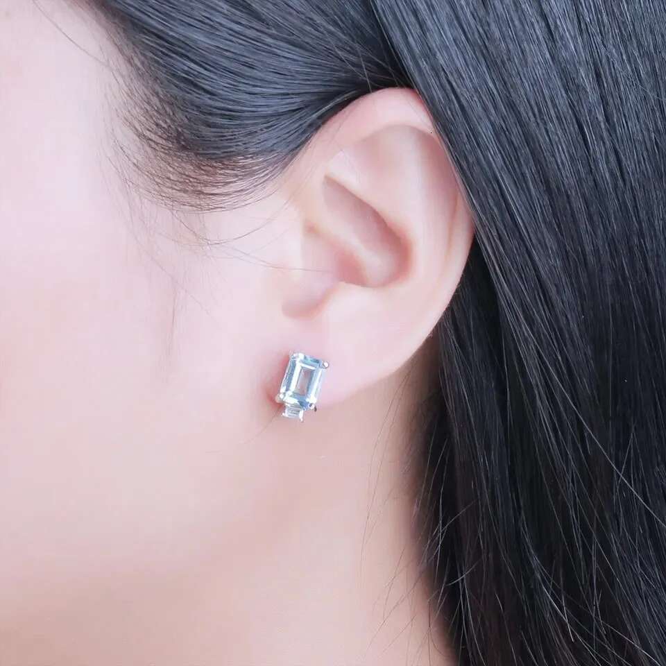 Sterg Sier Clip For Women Natural Gemstone Earrings Blue Pink Emerald Premium Topaz Fine Jewelry Party Gift
