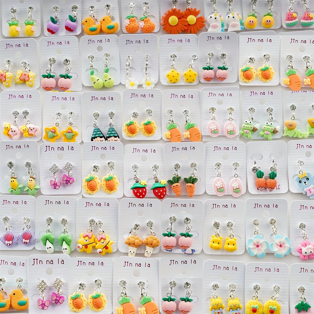 Wholesale bulk batch 50 pairs/batch childrens clip earrings girls animal fruit mixed style childrens jewelry 250304