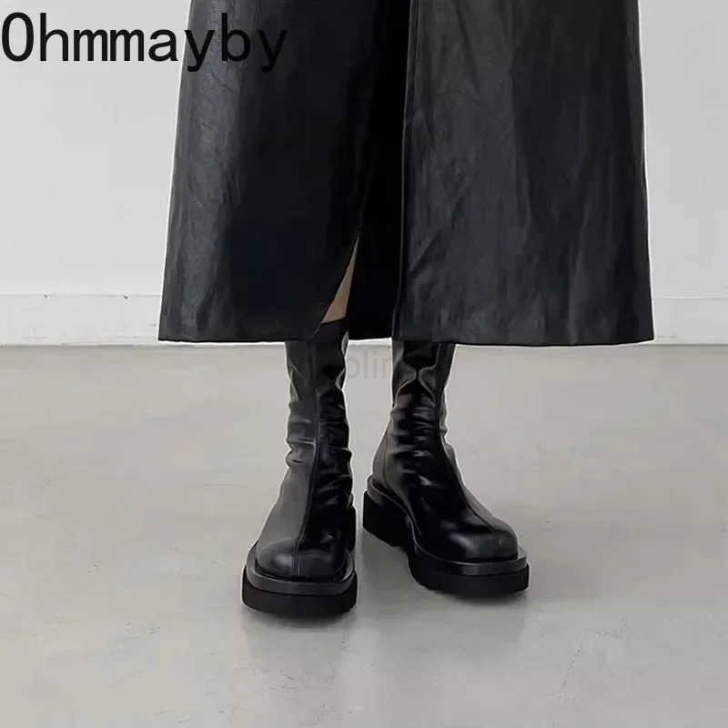 Chunky Heel Wen Elastic Short Boots Fion Back Zippers Shoes Autumn Winter Platform Flats Ladies Ankle Booties Z250304