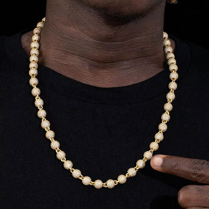 Pass Dia Tester Hip Hop Sterg Sier GRA Paved Iced Out 10mm VVS Moissanite Cuban Ball Beads k Chain for Men