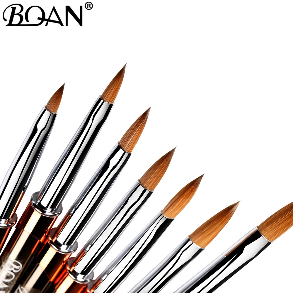 BQAN #2-#22 Pure Sable Kolinsky Acrylic Nail Brush Rose Gold Nail Art Brush Wood Handle Gel Builder Manicure Brush Drawing Tools 250304