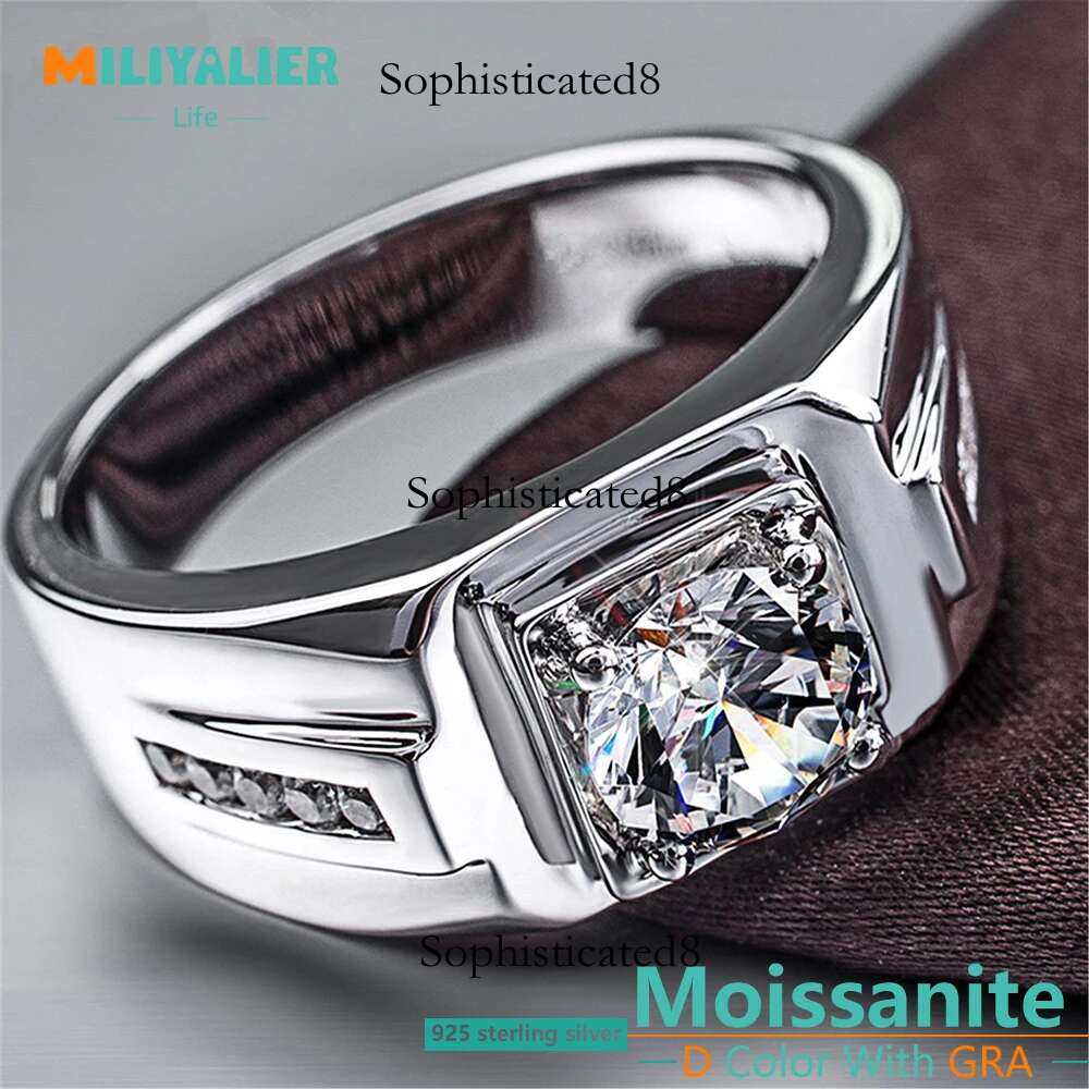 MILIYALIER 1ct VVS1 Moissanite Solid S Sterg Sier Wedding Ring for Men Brilliant Dias Engagement Fine Jewelry Gift