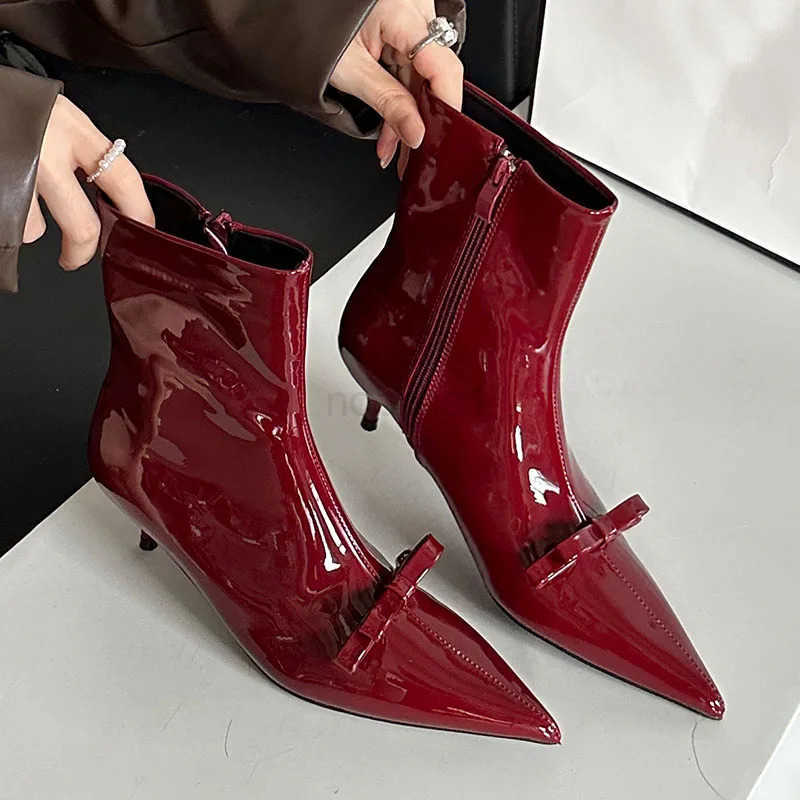Footwear With Low Heel Party Ladies Short Modern Boots Shoes Fion -Knot Wen Ankle Boots Fem Zippers Shoes Z250304
