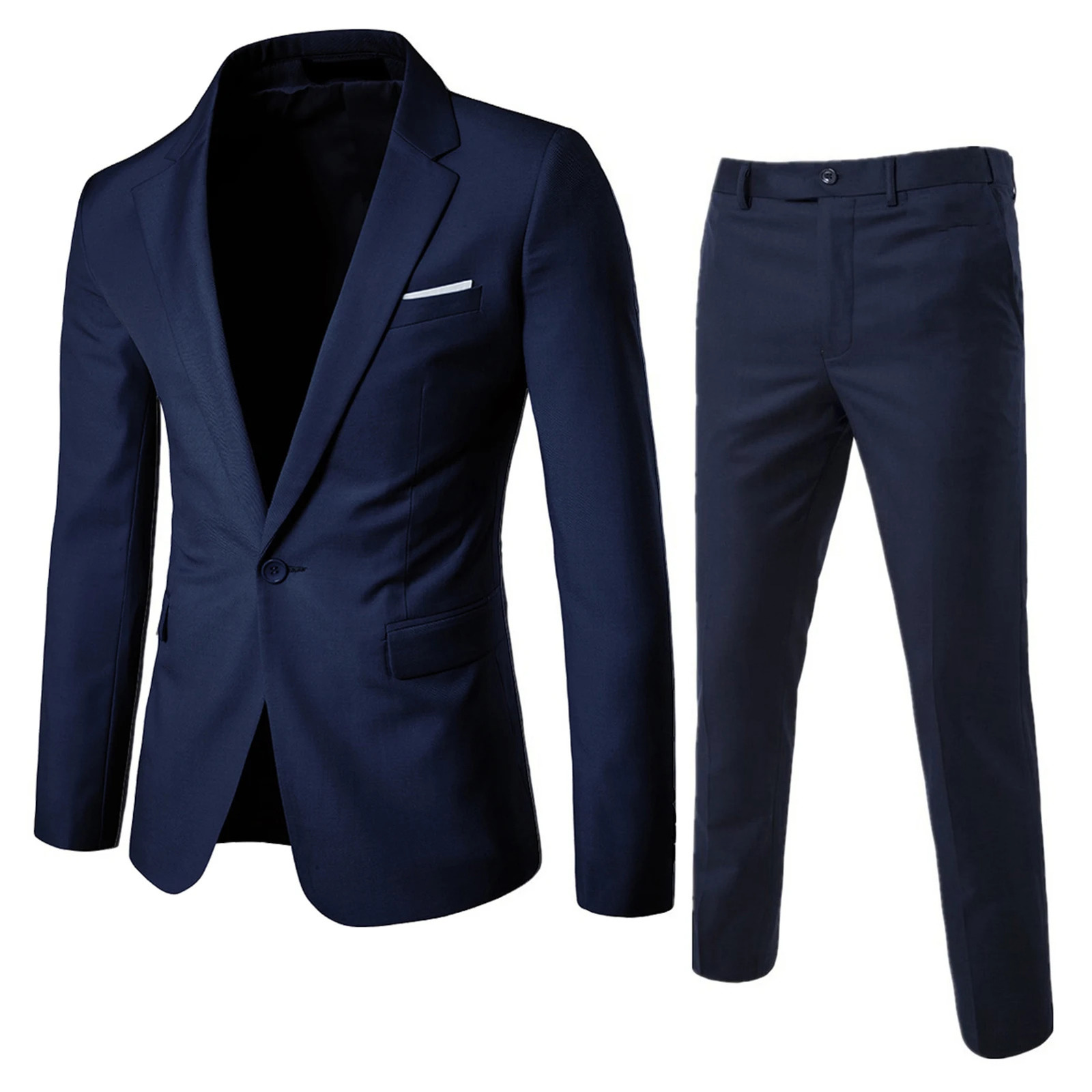 Suit Jacket Pants Set Stylish Mens Business Suit Set Lapel Single Button Coat Slim Fit Pants with Pockets Workwear for A 250303