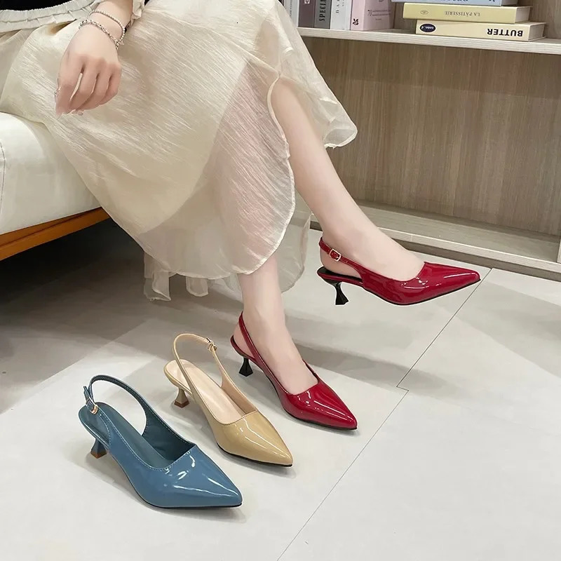Summer Sandals Women Pointed Toe Rhinestone Buckle Pumps Ladies Kitten Heel Party Shoes Sandals Women s 250228