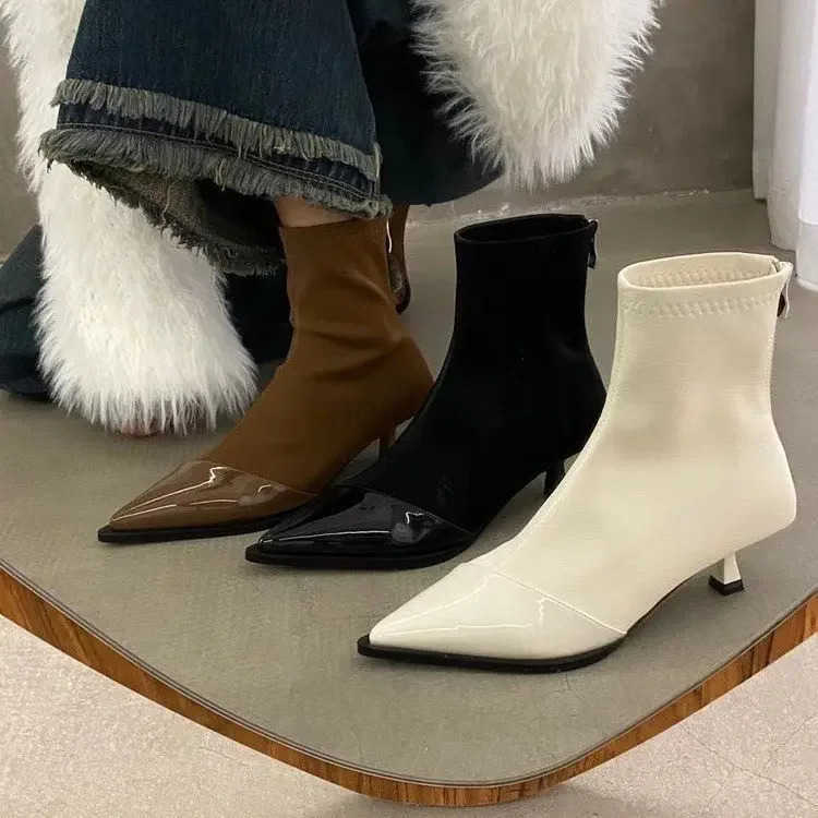 Wen Ankle Boots Fion Pointed Toe Low H Ladies Elegant Short Boot Thin Heel Botas De Mujer 2023 Z250304