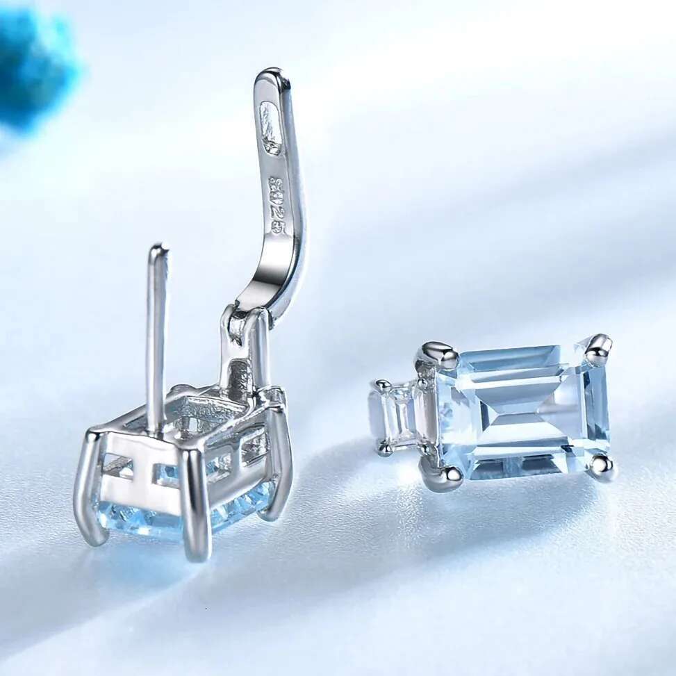 Sterg Sier Clip For Women Natural Gemstone Earrings Blue Pink Emerald Premium Topaz Fine Jewelry Party Gift