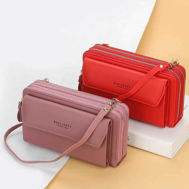 Baellerry womens mobile shoulder bag red leather cross body bag large capacity clutch bag black small handbag Z250303