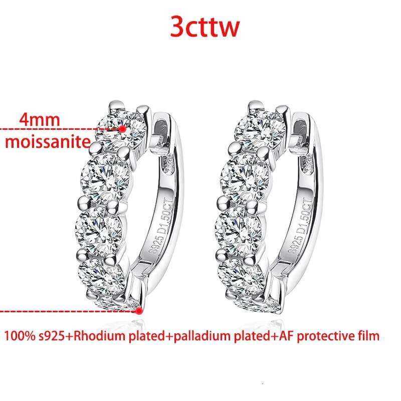 Smyoue 3cttw Moissanite Hoop for Women 4mm Stones D Color Sparkg Created Dia Earring 100% Sterg Sier