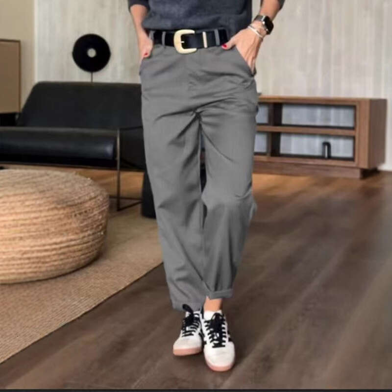 European American Spring and Autumn Women's High Waist Simple Straight Tube Versatile Design Sense Pants 2025 New Casual Fashion Trendy Clothing