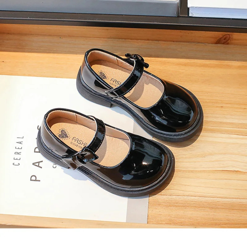 Girls PU Leather Shoes British Style Baby Fashion Casual Flats Student Black Loafer 250303