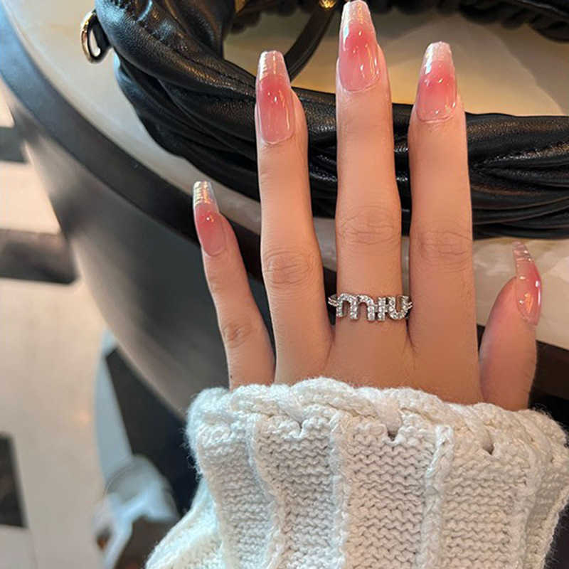 Couple Rings New style open letter diamond inlaid zircon super sparkling index finger ring exquisite luxurious high-end versatile and fashionable ring