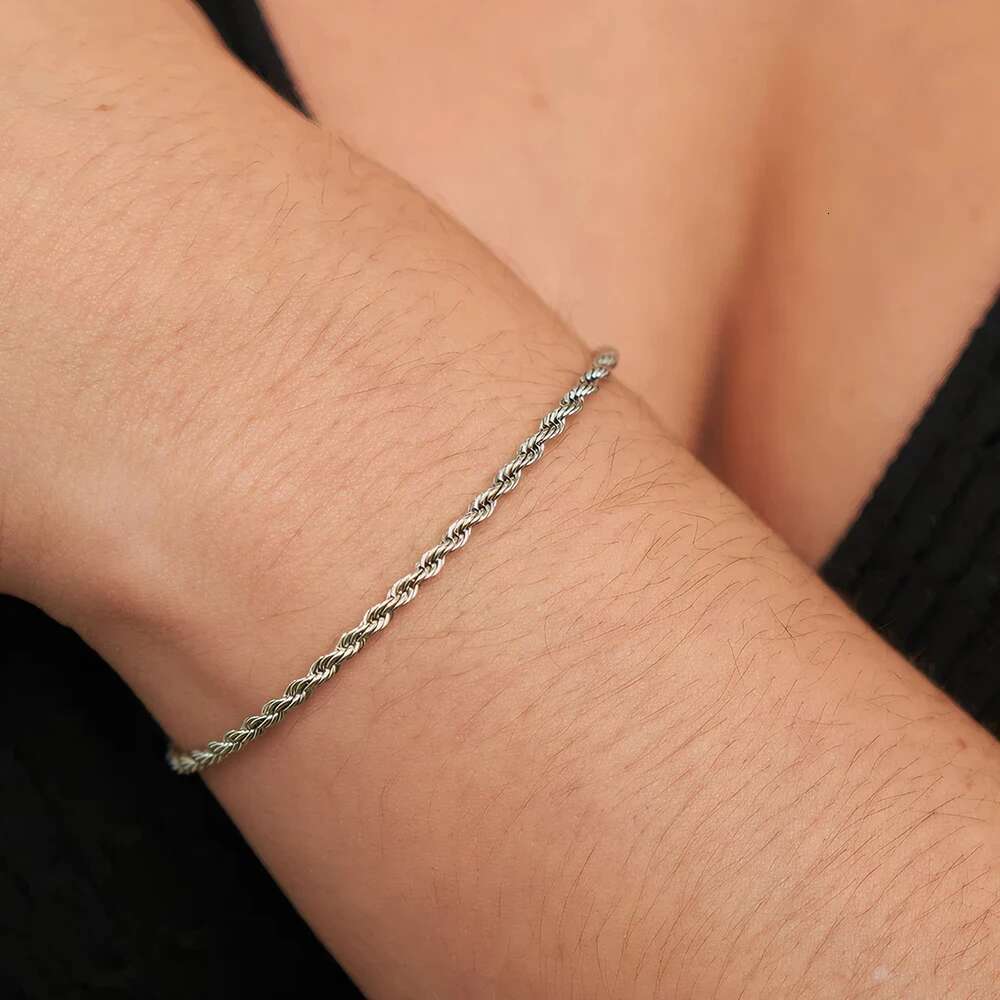 eManco 2/3/4/5MM Twisted Rope Chian Bracelet for Woman Man Hip Hop Punk Sier Color Stainless Steel Fashion Jewelry