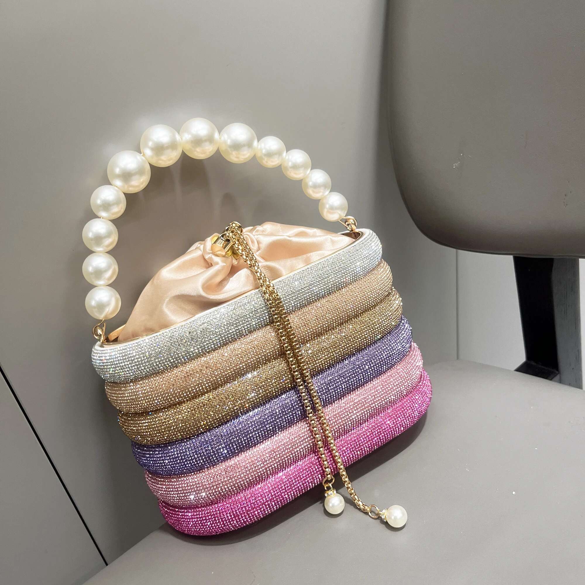 Designer Handle Rhies Evening Clutch Bag Purses And Handbag Designer Shoulder Shiny Crystal Clutch Purse Bucket Bag