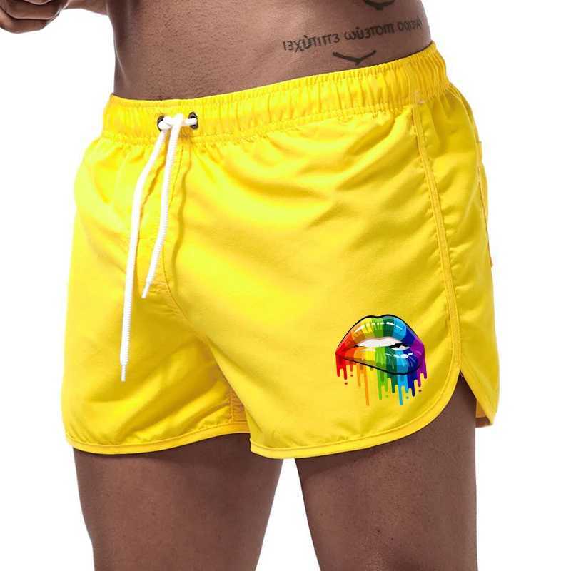 Summer Mens Shorts Lip Printing Sport Casual Fitness Breathable Training Drawstring Candy Colors Loose Male Beach Pants S-3XLT250304