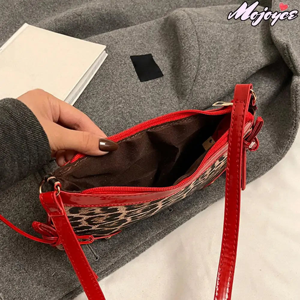 PU Leopard Trendy Bow Handbag for Women Zip Closure Stylish Underarm Bag Vintage Crescent Bag High Quality Shoulder Bag Bags 250228