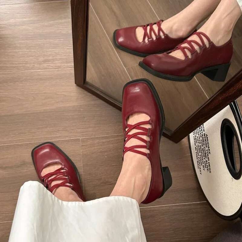 Women's High Heels Ballet Women Sandals Fashion Square Toe Retro Chunky Shoes Ladies Trend Autumn Pumps Mujer