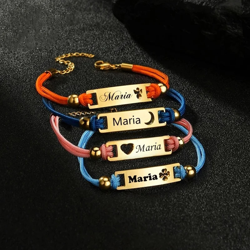 Lateefah Color Rope Childrens Curved Card Engraved Bracelet DIY Personalized Bracelet 250304