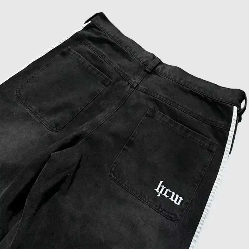 High Vintage Striped Embroidered High-Waisted Jeans Men Women Casual Pants Haruku Hip Hop Street Baggy Wide-Leg Jeans