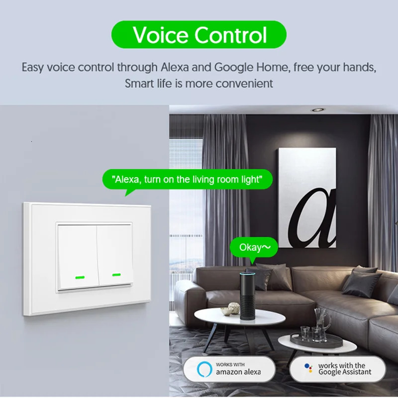 Milfra Smart Wifi Switch Neutral Wire Optional Intelligent Wall Button Light Switches AC100-240V Tuya APP Voice Control by Alexa 250303