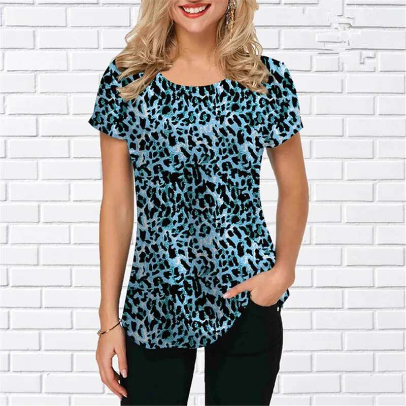 Fashion Beautiful New Leopard Shirts Summer Short Sleeve Women Streetwear 3D Print Blouses Loose Casual Ladies Pullovers Tops