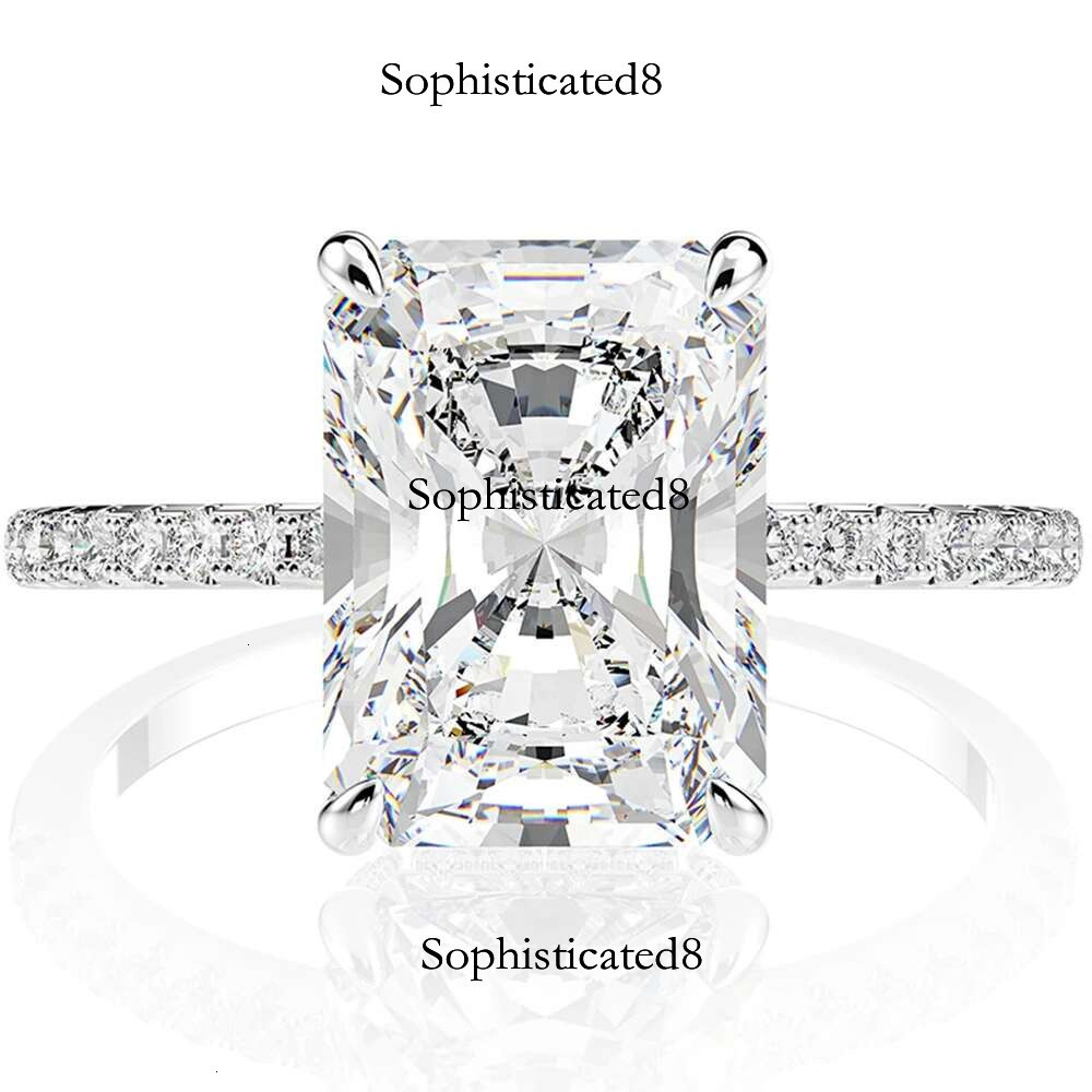 WUIHA Real Sterg Sier Emerald Cut/Radiant Cut 8*11MM Created Moissanite Row Dias Rings Set for Women Gift Wholesale