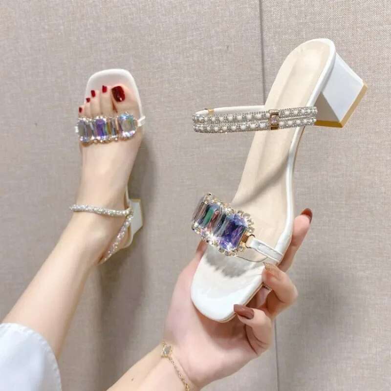 Rhie Sandals Fashion for Women Summer 2025 Square Heels Open Toe Slippers Woman Transparent PVC Jelly Sandal Mujer