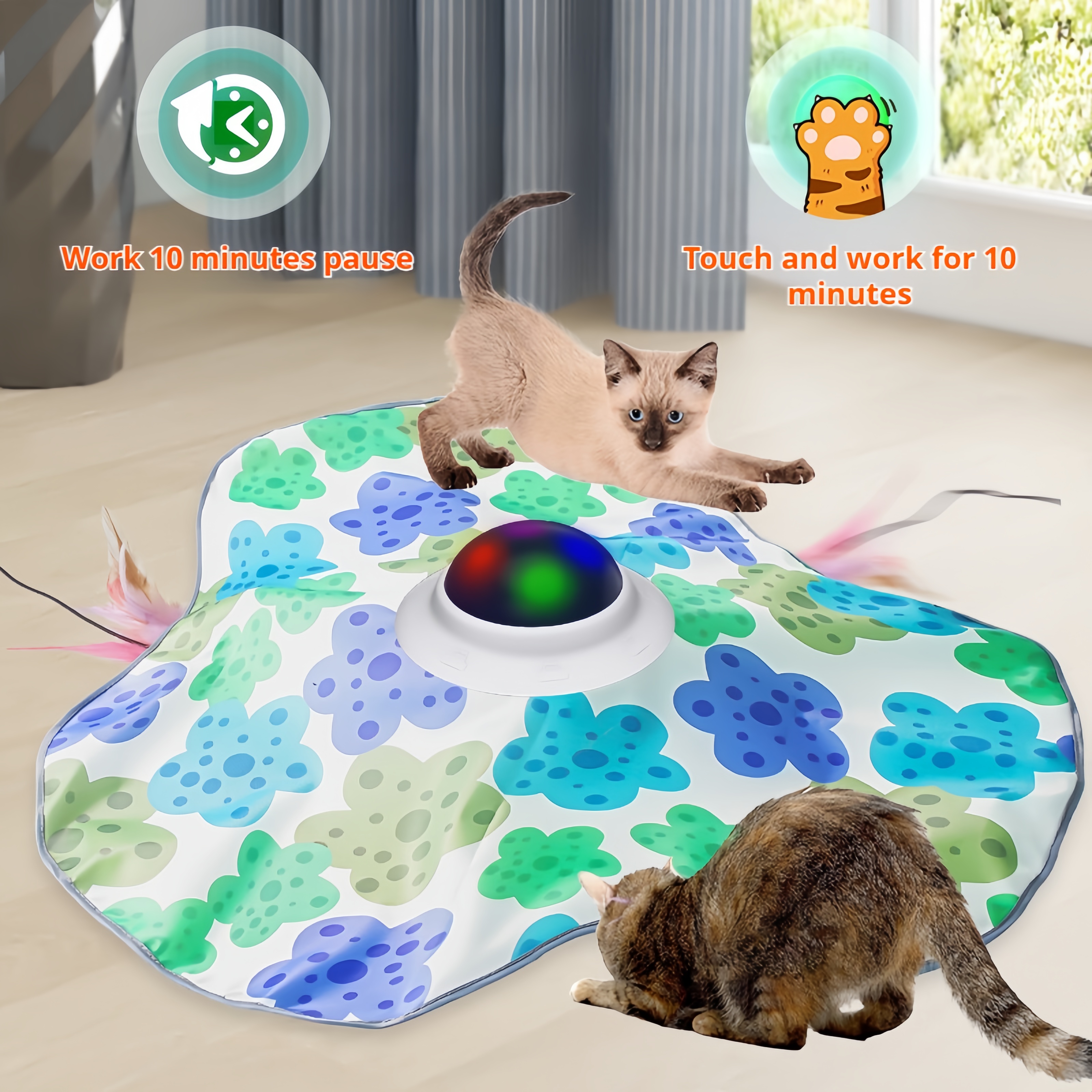 2025 Interactive Cat Toys Rechargeable,Moving Concealed Feathers,Rotating toys,Touch Activated Cat Kitten Toy Cat Exercise Toys