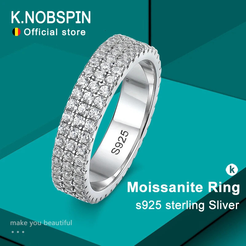 KNOBSPIN Full Ring 925 Sterling Sliver Plated 18k Band Hip Hop Rings for Woman Man Party Sparkling Jewely 250227