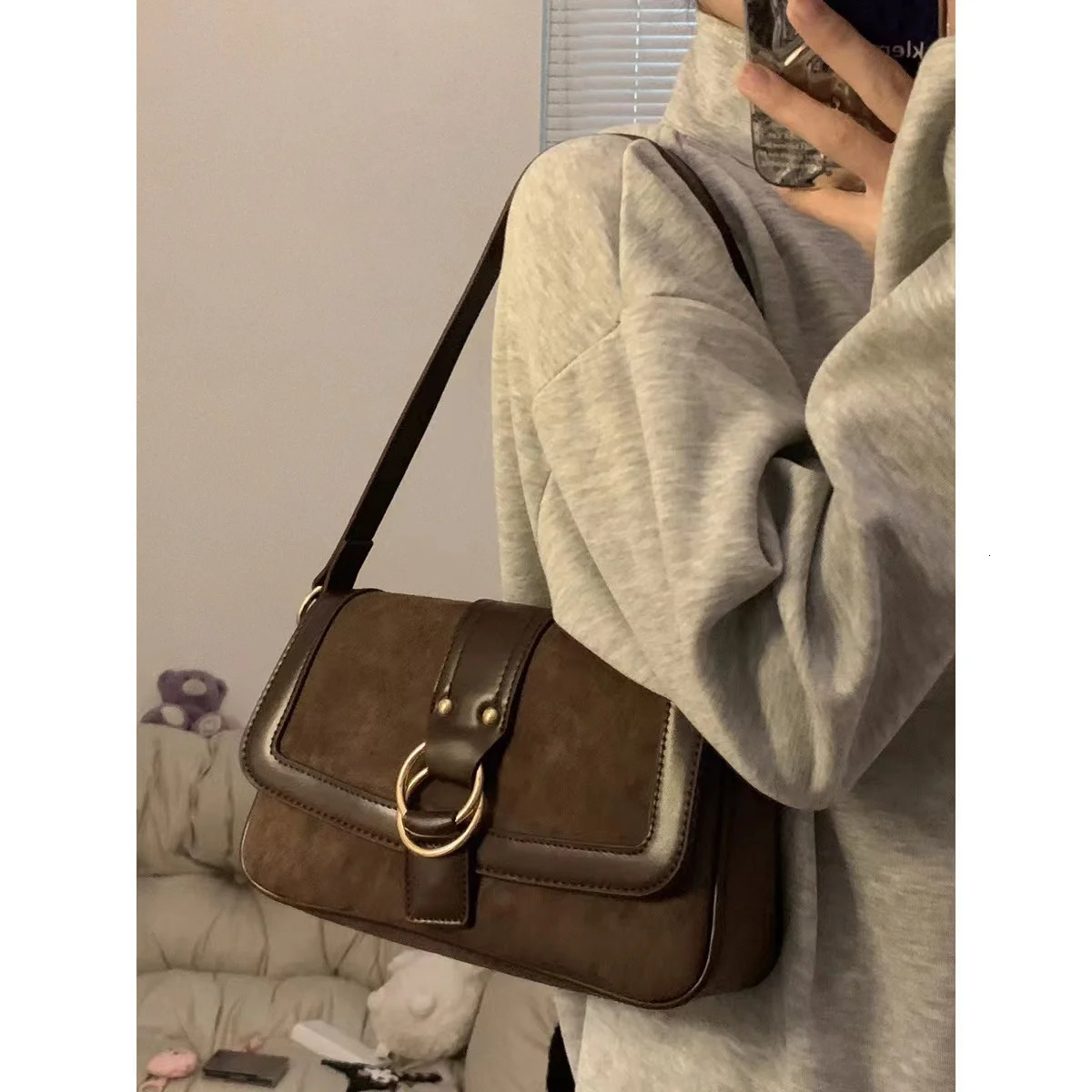 Vintage Brown Shoulder Bags for Women Trendy Flap Frosted Underarm Bag Lady Casual Out Crossbody Bag and Purses 250228