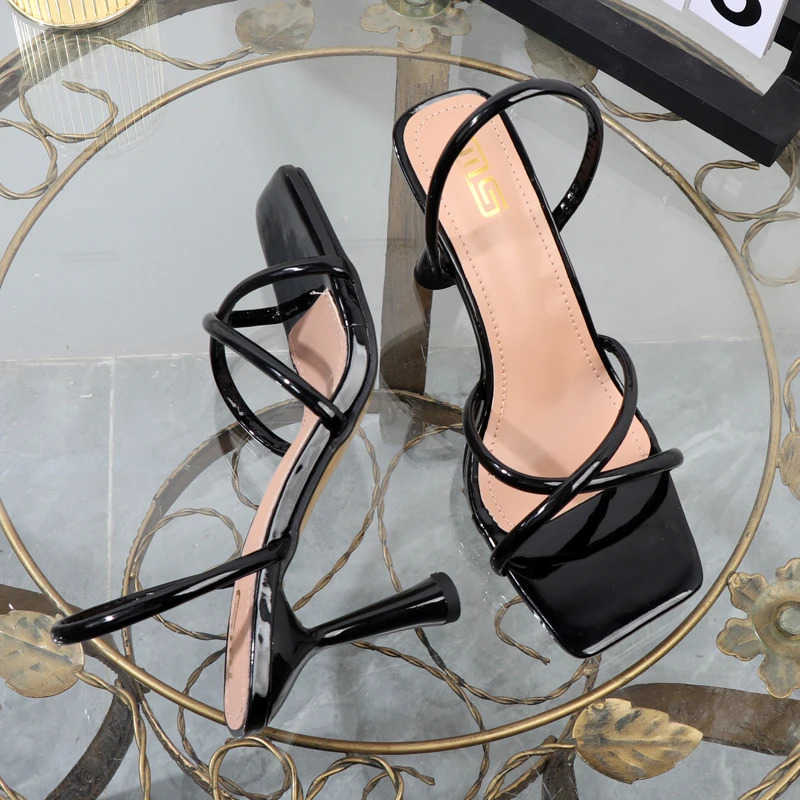 wen sandals 2022 autumn new plus-size wens shoes square toe rear strap set foot high-heeled sandal stiletto elegant h Z250304