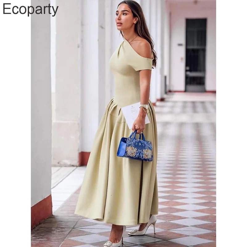 Elegant Pleated Midi For Women Fashion Street Short Sleeve Patchwork Long Dress Casual Office Lady Irregular Neck Vestidos 250303 C260312