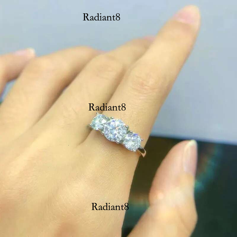 IU Real D Color VVS1 Round 2.0ctw Moissanite 3-Stone Ring Pure Sier Jewelry Certified for Women Wedding Engagement Gift