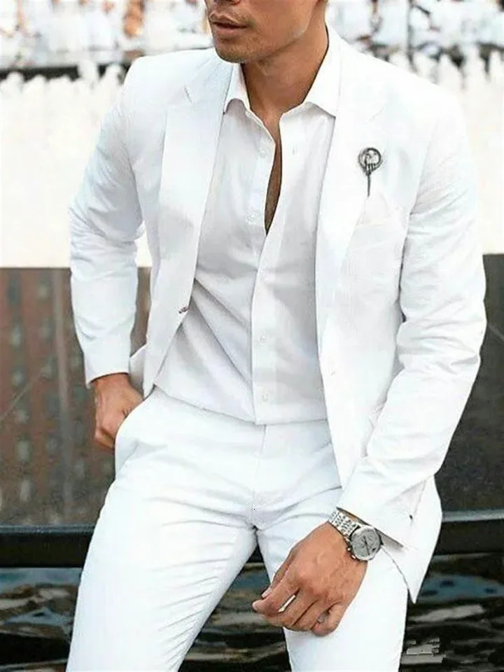 2Piece Fashion Summer White Linen Groom Tuxedos Wedding Suits For Wedding Men Blazers Slim Fit Costume Homme 250303
