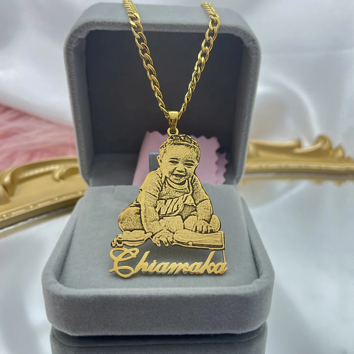 Stainless steel customized po necklace customized picture name pendant necklace childrens customized memory jewelry 250304