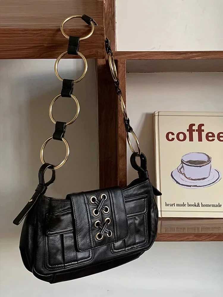 New Trendy High-end Strap Underarm Bags For Women Spicy Girl Metal Ring Crossbody Shoulder Bag Commuting Versatile Red Handbag Z250303