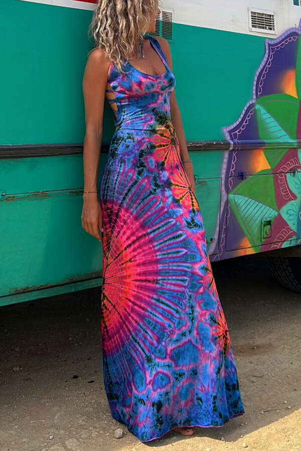 New European and American sexy multi print backless cross dress for women 2025 temperament versatile new trendy clothing ins
