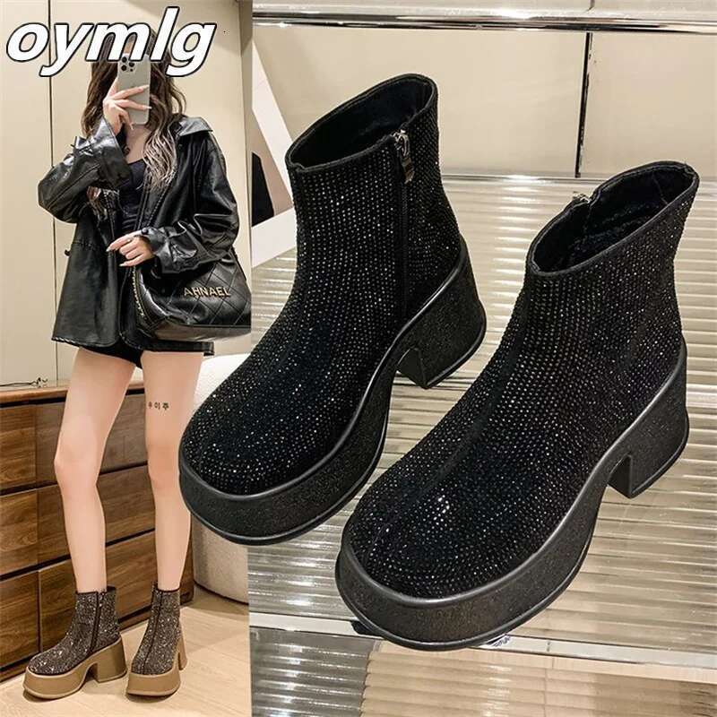 heels, women's High rhie thick ankle 2025 autumn and winter new fashion boots, high-end feel heels, boots,