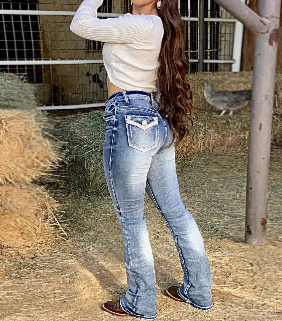 2024 Womens Straight Micro Stretching Jeans Loose and Casual Full Matching High Waist Comfort 250227