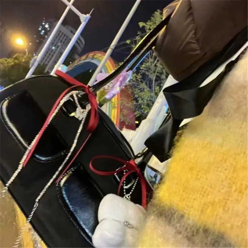 JIAERDI Hot Girls Black Bowling Bag Women Vintage Red Ribbon Chic Pocket Handbag Female Harajuku Aesthetic Shoulder Bags Handbags Z250303